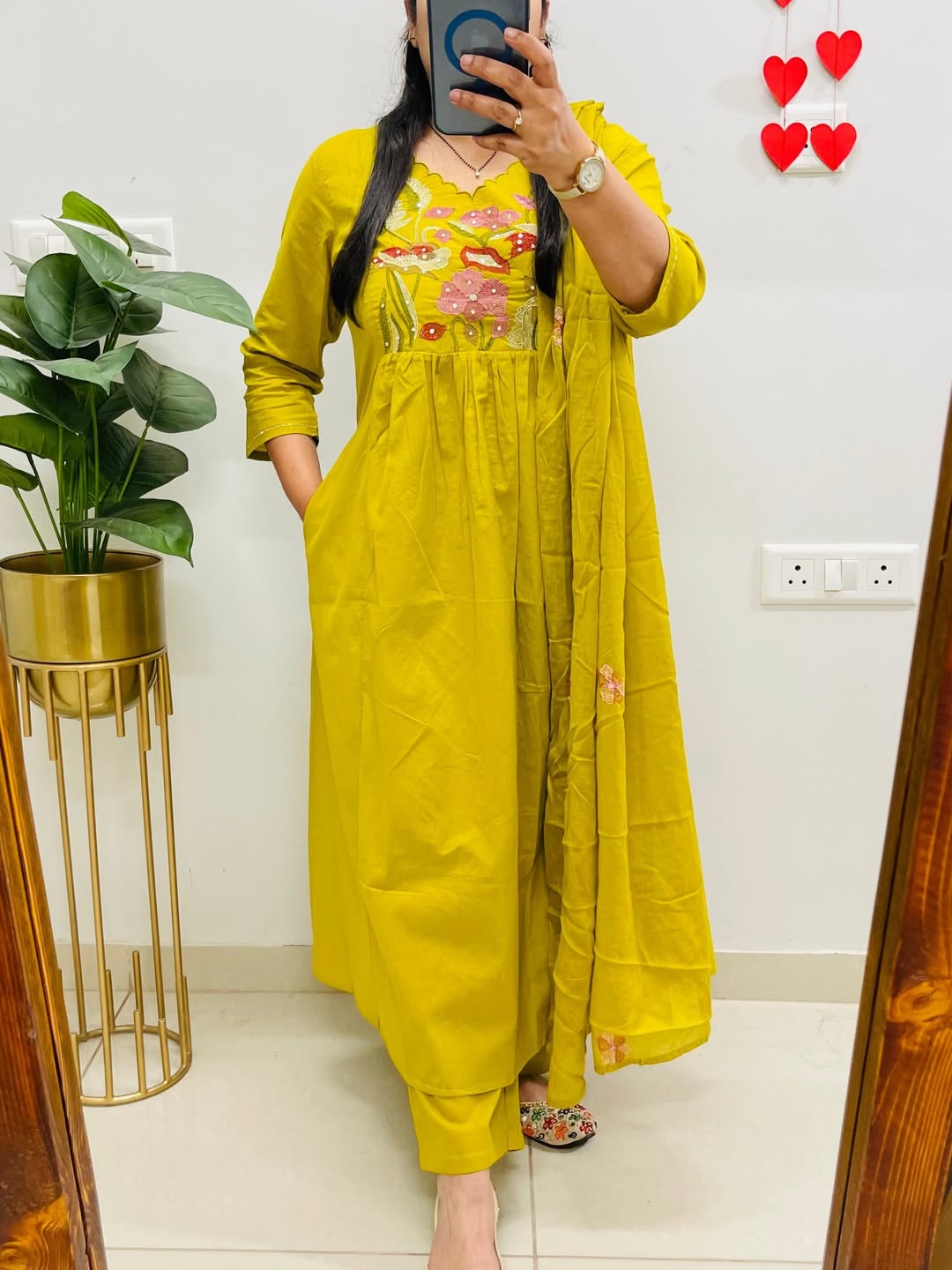 Mustard Yellow Embroidered Anarkali Kurta Set with Dupatta