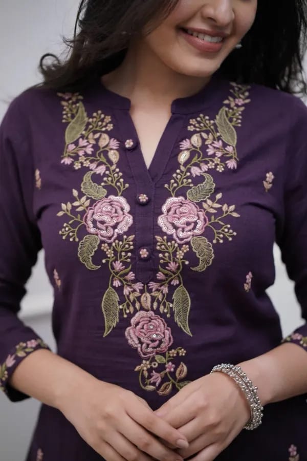 Royal Purple Embroidered Kurta Set with Dupatta