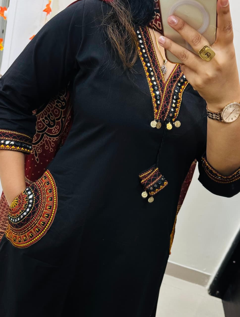 Black Floral Embroidered Anarkali Kurta Set with Dupatta