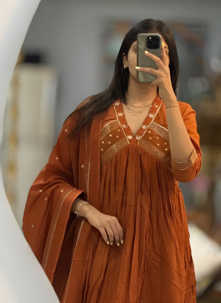 Autumn Rust Luxe Anarkali Suit
