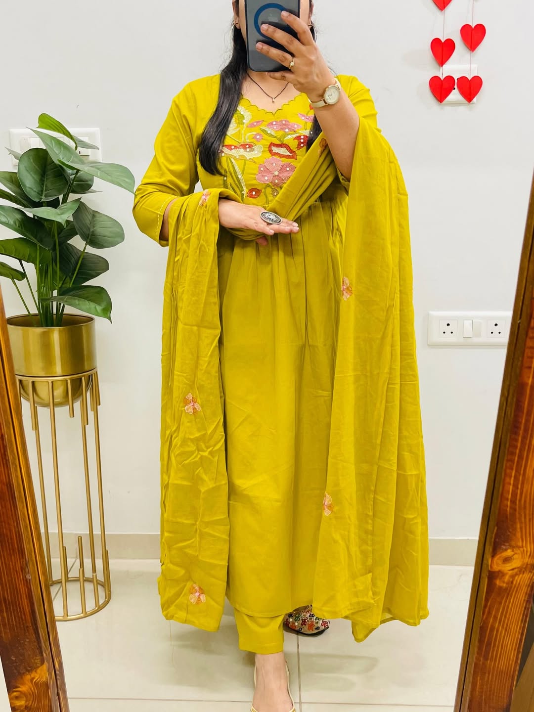 Mustard Yellow Embroidered Anarkali Kurta Set with Dupatta
