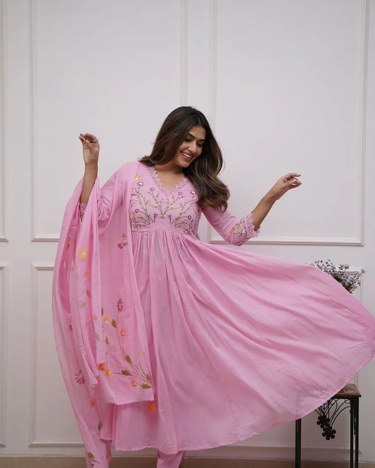 Blush Pink Embroidered Anarkali Kurta Set with Dupatta