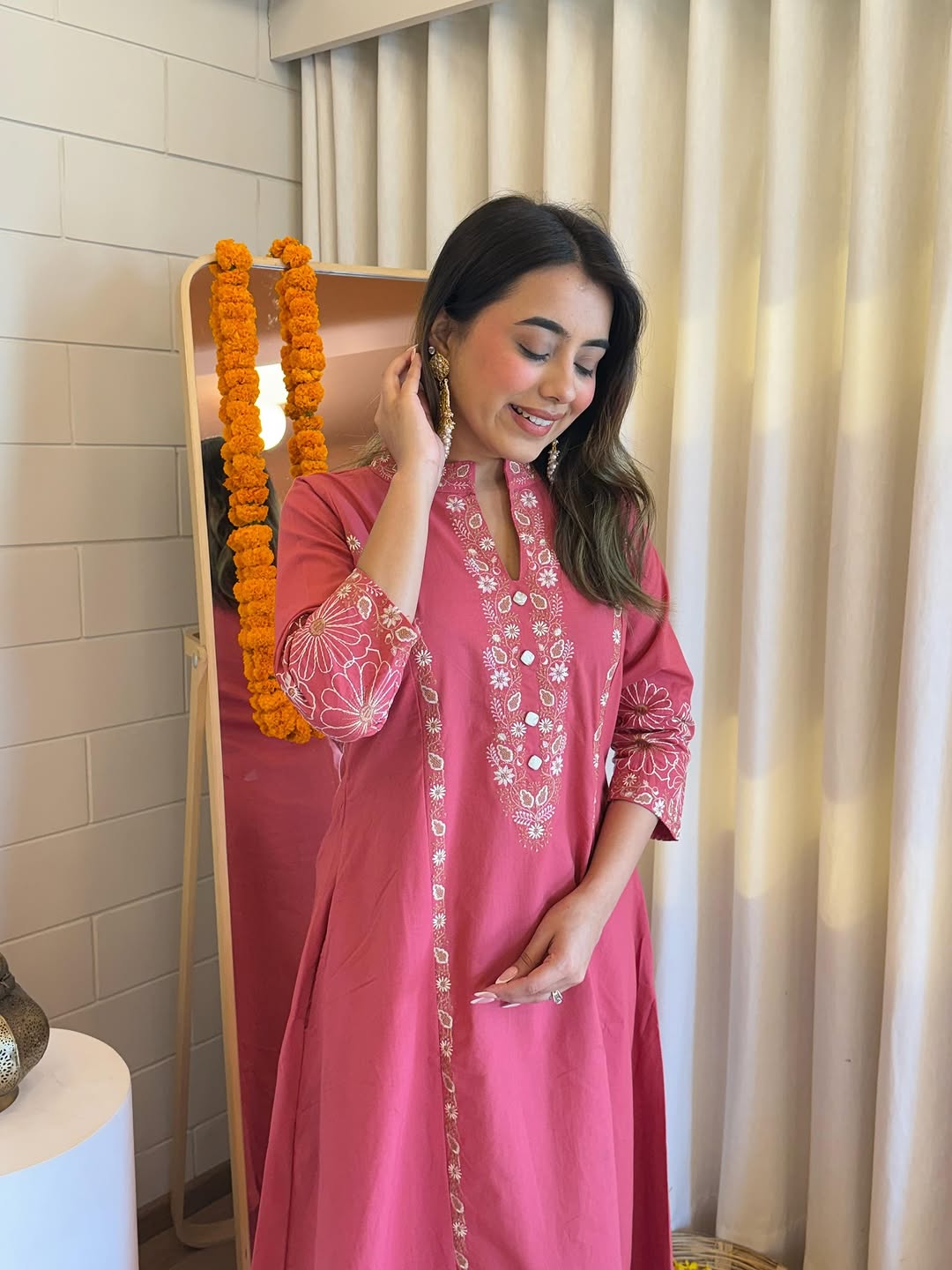 Elegant Rose Pink Embroidered Kurta Set