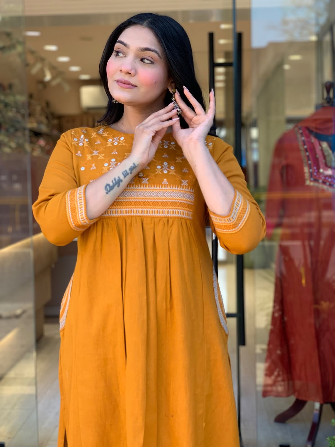 Mustard Yellow Embroidered Kurta Set with Straight Pants