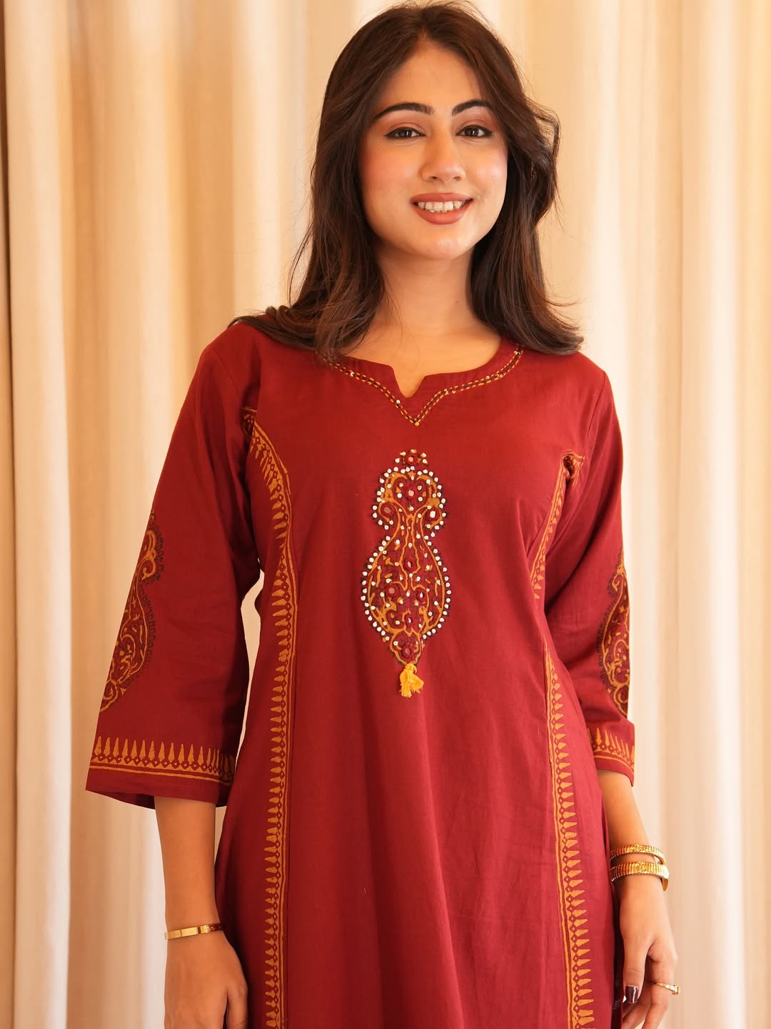 Elegant Maroon Embroidered Kurta Set with Printed Dupatta