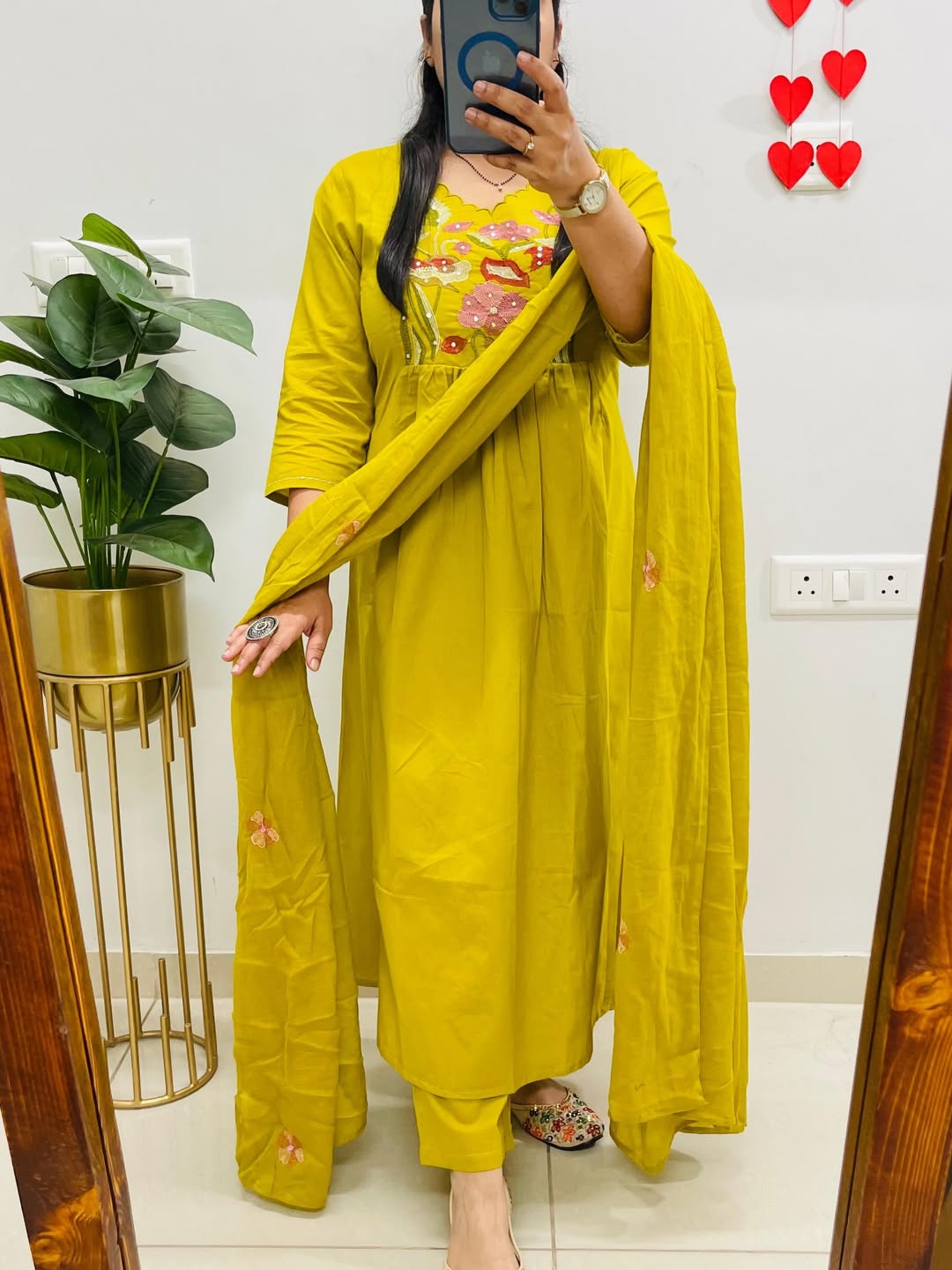 Mustard Yellow Embroidered Anarkali Kurta Set with Dupatta