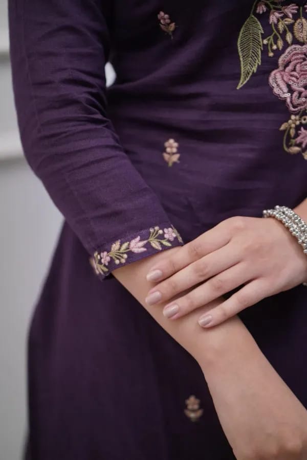 Royal Purple Embroidered Kurta Set with Dupatta
